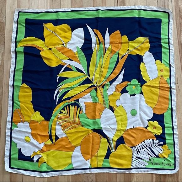 Vtg 1960s Pierre Cardin Colorful Floral Silk Scarf - Picture 2 of 16